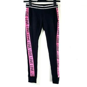 Women Black Leggings with Pink Love Stripes